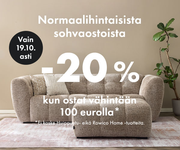 Kaikki normaalihintaiset sohvat -20% kun ostat vähintään 100€