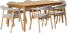 Frida & Addi 6-hengen ruokailuryhmä, beige/tammi 180cm