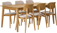 Frida & Starburst 6-hengen ruokailuryhmä, beige/tammi 180cm