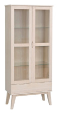Rowico Home FILIPPA-vitriini 2 ovea + 1 laatikko, valkokäsitelty tammi